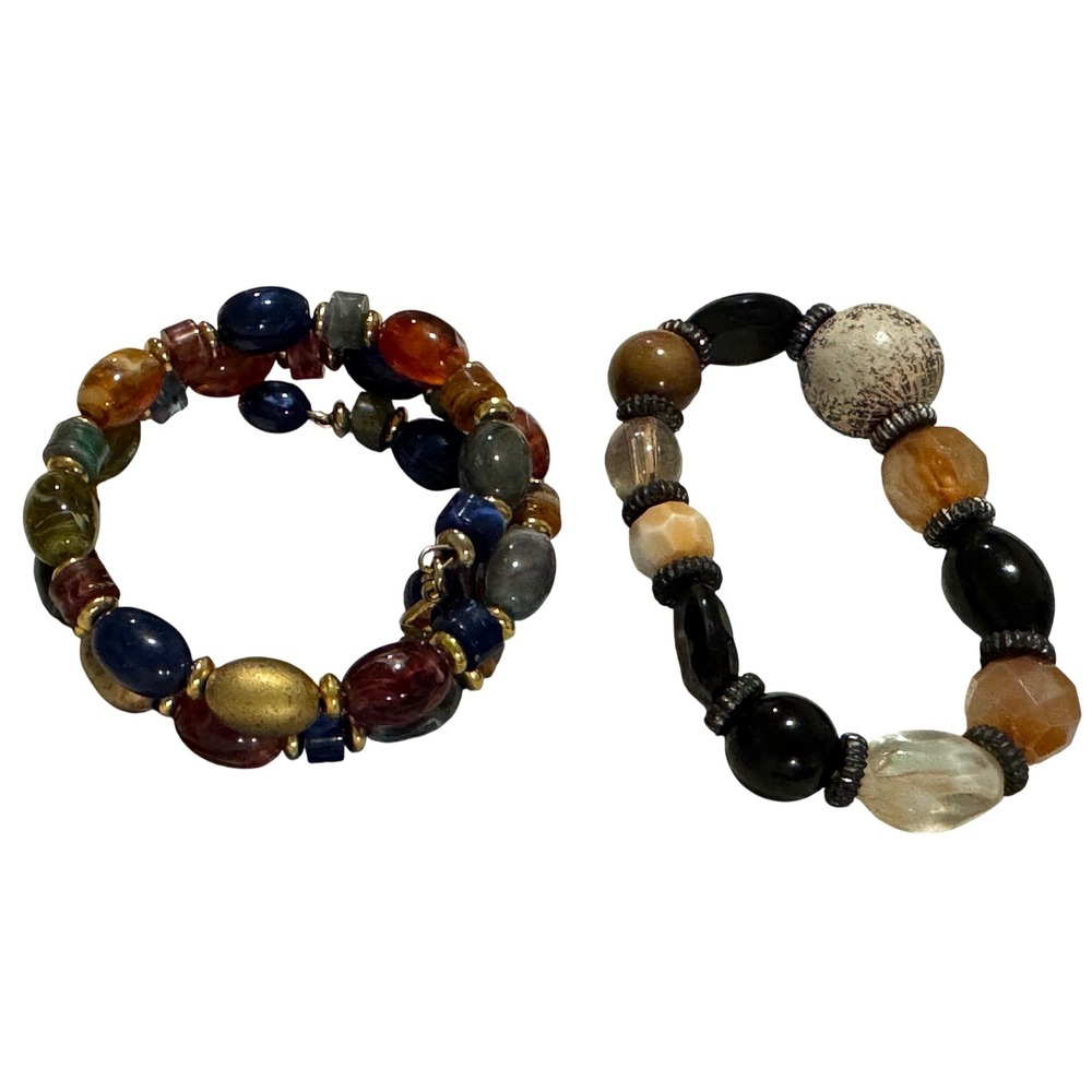Bohemian Beaded Bracelet Set Multi Strand Wrap and Stretch Earth Tone Mix